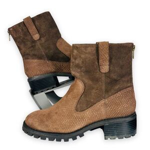 LOGO By Lori Goldstein Brandi Suede Leather Lug Boots Brown Women's 7.5M